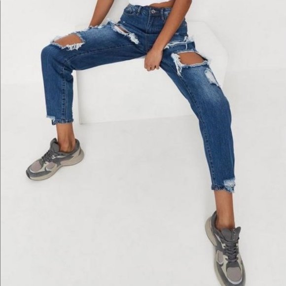 Blue Riot High Rise Ripped Rigid Mom Jeans - Picture 1 of 5